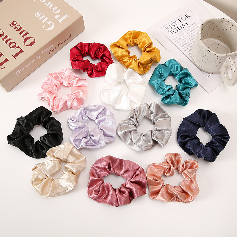 OZ035 Satin Scrunchies for Women Silk Hair Ties Bands No Crease